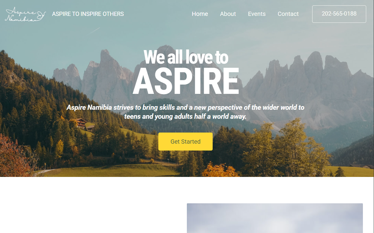 Aspire Namibia nonprofit website homepage